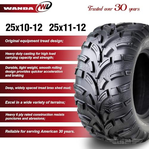 Image of WANDA Set of 4 New ATV /UTV Tires 25x10-12 Front & 25x11-12 Rear /6PR P373
