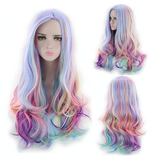 27.56'' Long Multicolor Big Wavy Gradient Spring Bouquet Cosplay Wig For Women Harajuku Style Lolita Spiral Colorful Fiber Synthetic Halloween Wig (blue/pink/purple)