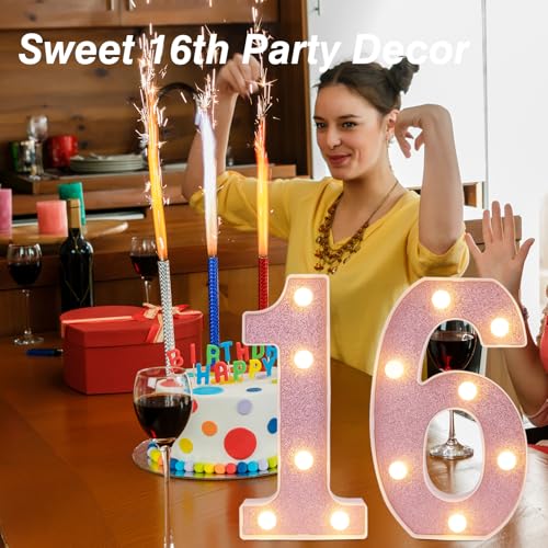 Image of LED Marquee Numbers, Small Light Up Numbers for Party, 8.58 Inch Battery Powered Lighted Number for Birthday, Night Light, Table or Home Decor (Pink Glitter, Number 6)