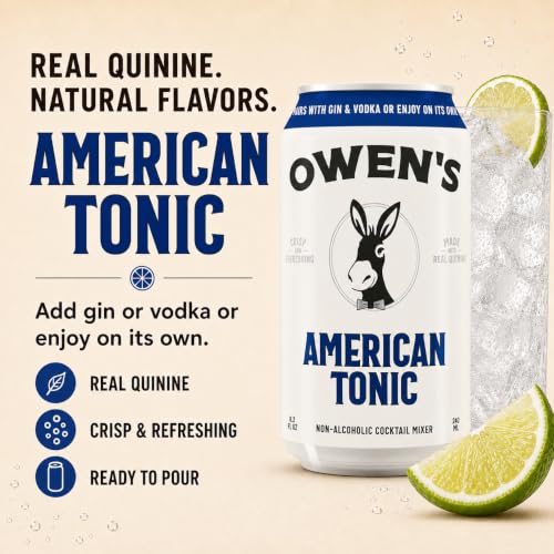 Image of Owen's Premium Non-Alcoholic Sparkling Cocktail and Mocktail Mixer, Drink Mixer for Cocktails, Mocktails, and Party Beverage, 24 Pack of 8.2 fl oz Cans (American Tonic)
