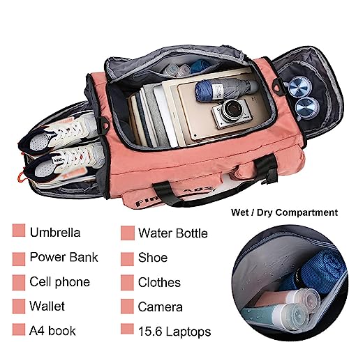 65L Travel Duffel Bag,Multi Functional Large Weekender Carry-on Tote, 3 in 1 Large Sports Gym Bag with Shoe and Wet Clothes Compartment,A2