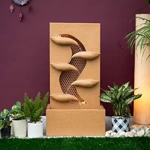 EXPLEASIA Contemporary Leaf Indoor Water Fountain, Water Fountain for Home, Water Fountain for Home and Office | Housewarming Gift| with Maintenance Kit| (Beige) (87X28x46 cm)