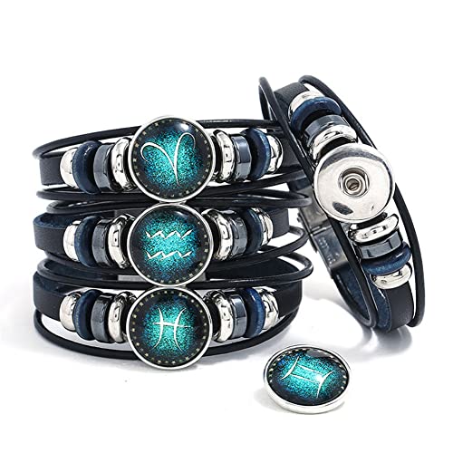 Zodiac Pisces Constellation Bracelet Handmade Woven Multilayer Zodiac Sign Leather Wrap Bracelet Wristband For Women Men Jewelry Gift 2Pcs Set #TOP3