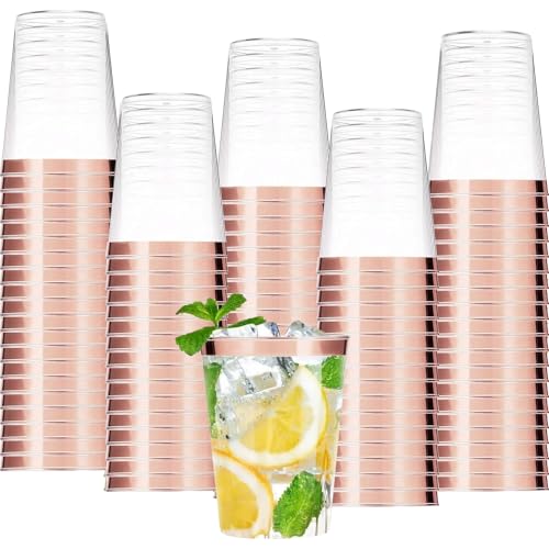 mauepersu Vasos Plastico, 50 Piezas Vasos Plastico Duro, Vasos Para Beber de 350 ml_10oz, Vasos de Plástico Reutilizables Para Cócteles, Champán, Cerveza, Martinis, Postres (Oro rosa)
