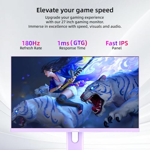 Image of FYHXele 27 inch Gaming Monitor, 180Hz Computer Monitor FHD 1080P Fast IPS Panel Pc Monitor, sRGB100%,1ms, DisplayPort /HDMI /Eye Care /Wall Mount Compatible-Purple