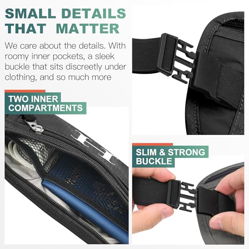 Image of Travel Money Belt, Personalized Initials Passport Holder with Anti Theft RFID Protection, Slim Travel Wallet for Women & Men, Travel Fanny Pack for Travel Essentials-Letter M, Black