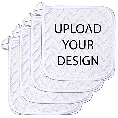 COLORCOMMALL Personalized Custom Pot Holder – 4 Pack 8X8 Inch Kitchen Oven Hot Pads Potholder Coaster Heat Resistant Cooking Baking with Hanging Loop Customized Photo Design Text Picture Gift