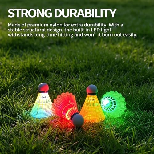 Image of Glow in The Dark Badminton Birdies,LED Badminton Shuttlecocks for Family Backyards Practice,4 /5 /6 PCS Nylon /Goose Feather Long Lasting Light Up Birdie Balls Set for Indoor Outdoor Sports