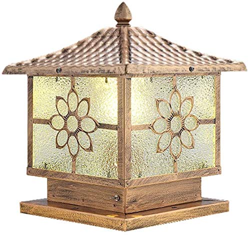 Classic Outdoor Light E27 Vintage Pedestal Lamps Waterproof IP44 Garden Lamp Metal and Glass Screen Quartet Design Bollard Lights Balcony Fence Entrance Lighting,Bronze 25 * 23 * 32CM