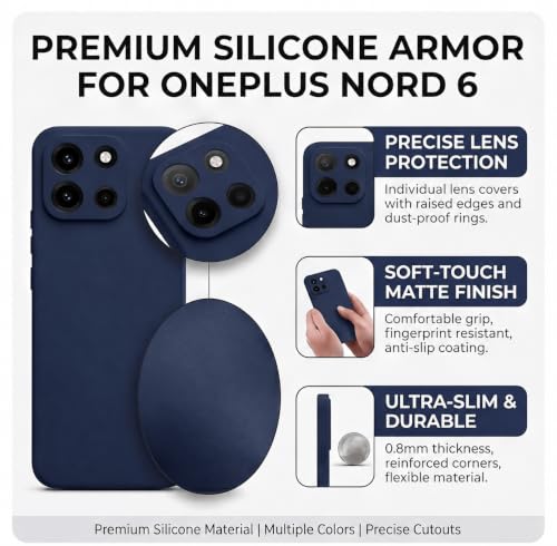 Image of FIRST MART Silicone Back Cover for OnePlus Nord 6 | Matte Blue Anti-Slip Grip Case, Scratch Resistant, Slim Fit | Pack of 1