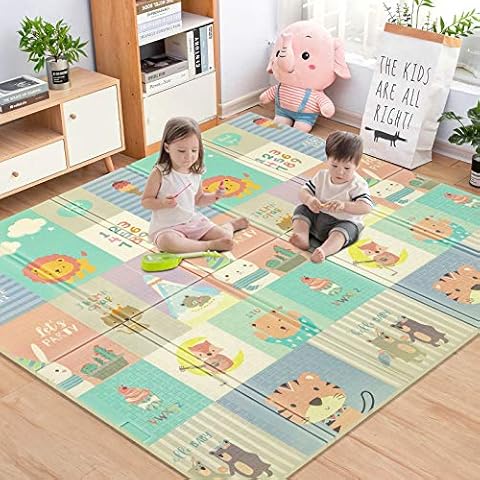 SHACOS Baby Play Mat Large Folding Playmat Foam Baby Crawling Mat Foldable Soft Floor Mat Reversible Non Toxic Waterproof Portable Crawl Mat for Toddler Kids Outdoor Indoor 180x200x1.5 cm Cover