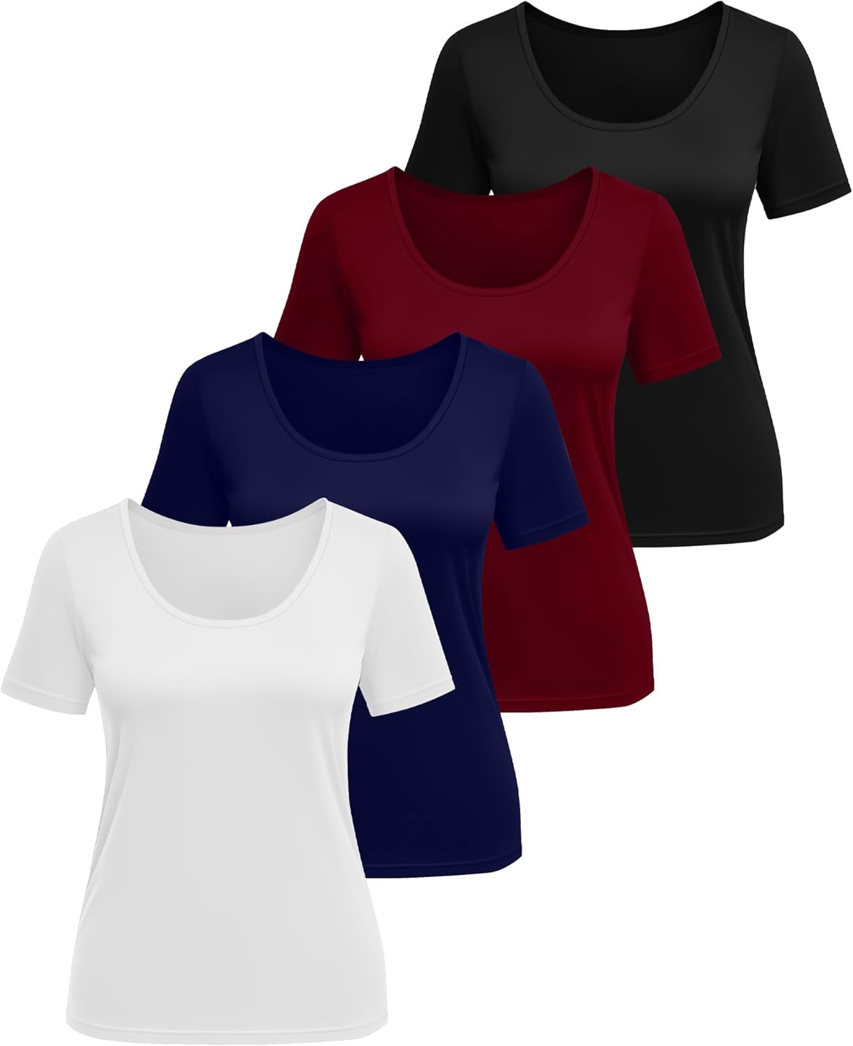 Ficerd 4 Pack Women's Scoop Neck Loose Fit T Shirts Basic Casual Short Sleeve Tops Soft Layer Summer Tees - Image 3