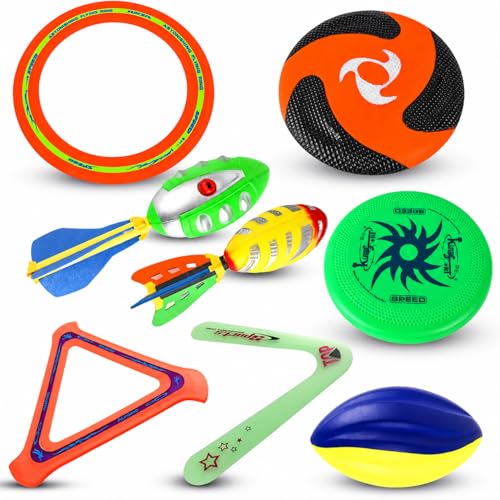 Set Deportivo Combo 8 en 1 - Diversión Al Aire Libre con Fútbol de Espuma, Discos Voladores, Aros Aero, Boomerang y Misiles Silbadores para Niños miniatura 1