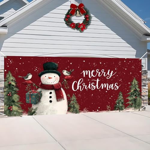 Image of Christmas Garage Door Decorations 6 x 13 ft, Snowman Gift Cover
