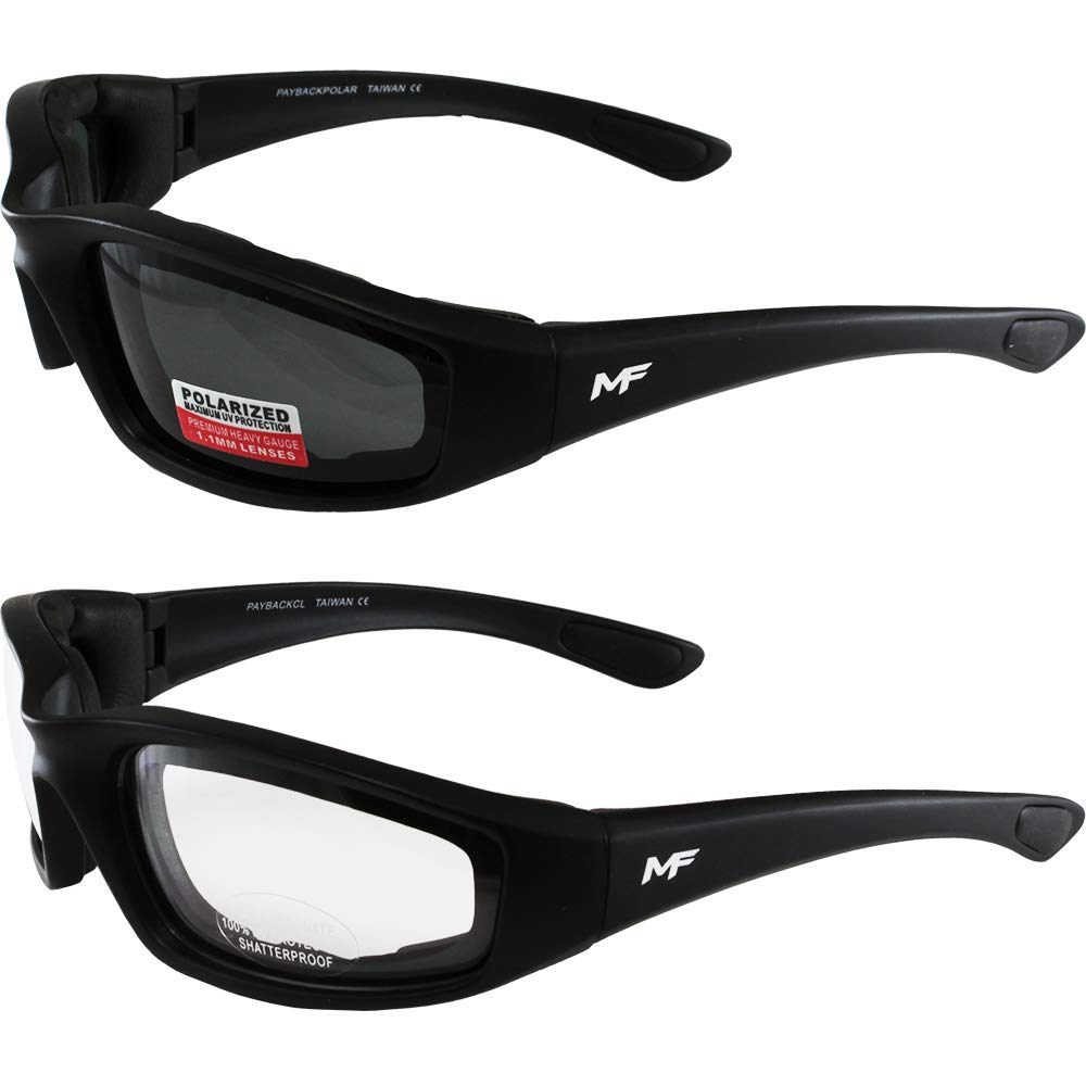 MotoFrames 2 Payback Motorcycle Glasses Black Frame Polarized Smoke & Clear Lens