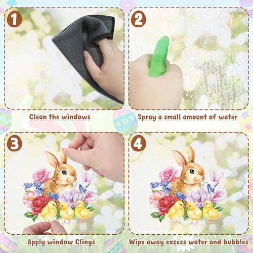 Image of 9 Sheets Easter Window Clings, 87 PCS Watercolor Easter Party Decorations with Bunny Egg Flower, Double Sided Egg Window Decals Stickers for Spring Decor Home Office Party Supplies