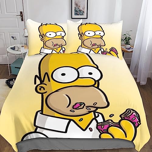 Juego De Ropa De Cama Impreso 3D,The Simpsons Funda De Edredón,La Famille Simpson Juego De Fundas Nórdicas 3 Piezas Microfibra,con Fundas De Almohada,con Cierre De Cremallera.King（220x240cm）