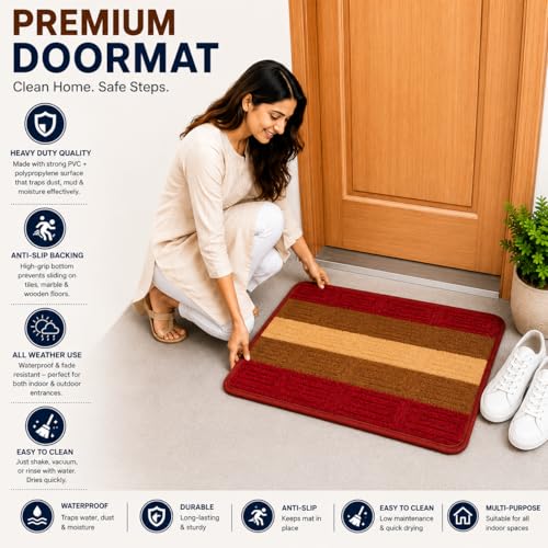 Image of DecorTwist PVC Door Mat 60x40 cm | Heavy Duty Indoor Outdoor Entrance Mat | Anti-Slip Rubber Back | Waterproof, Dust & Dirt Trapping | Non-Slip Mat for Home & Office | Style 5 Black Blue | Pack of 2