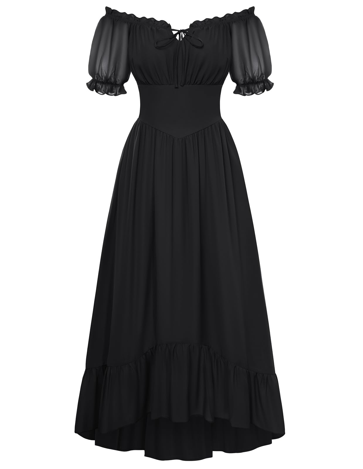 SCARLET DARKNESS Damen Renaissance A-Linie Kleid Schulterfrei Langarm Gesmokte Taille Gestreifte Lange Maxikleider mit Taschen