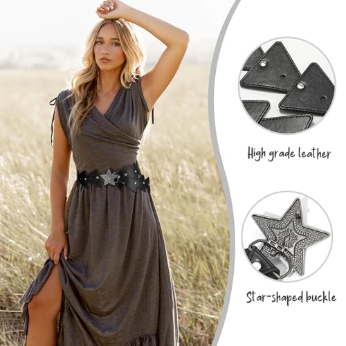Women Western Wide Leather Belt Vintage Boho Waist Belt for Dresses Jeans2