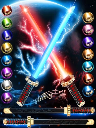 VATOS 2 sables láser Ninja para niños, LED Ninja Sword RGB 15 colores con estuche y efectos de sonido de combate, juguetes sables láser recargables por USB para Cosplay, Navidad, Halloween y