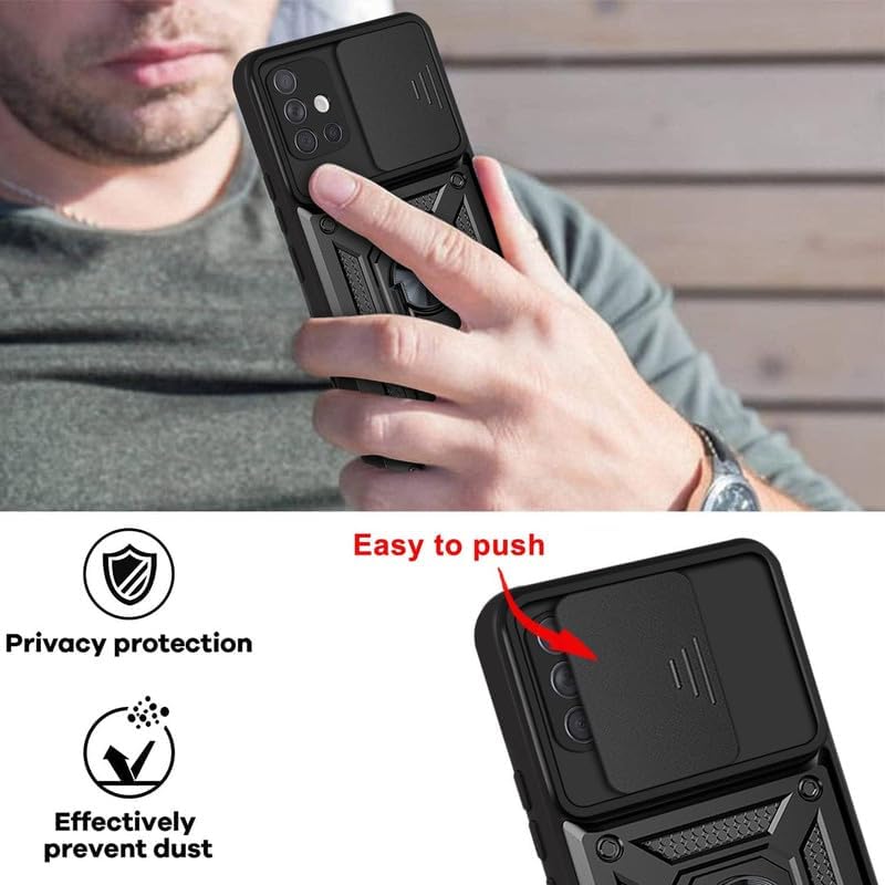 Image of Helix Kickstand, Samsung Galaxy A71 - Black Cover Kickstand Case with Ring Holder Back Cover for Samsung Galaxy A71 - Black Shutter