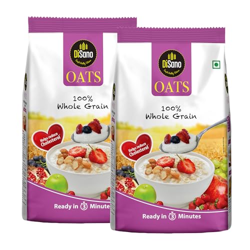 Image of DiSano Oats 1kg (Pack of 2), Instant Rolled Oats, Wholegrain, High Fibre, Source of Protein