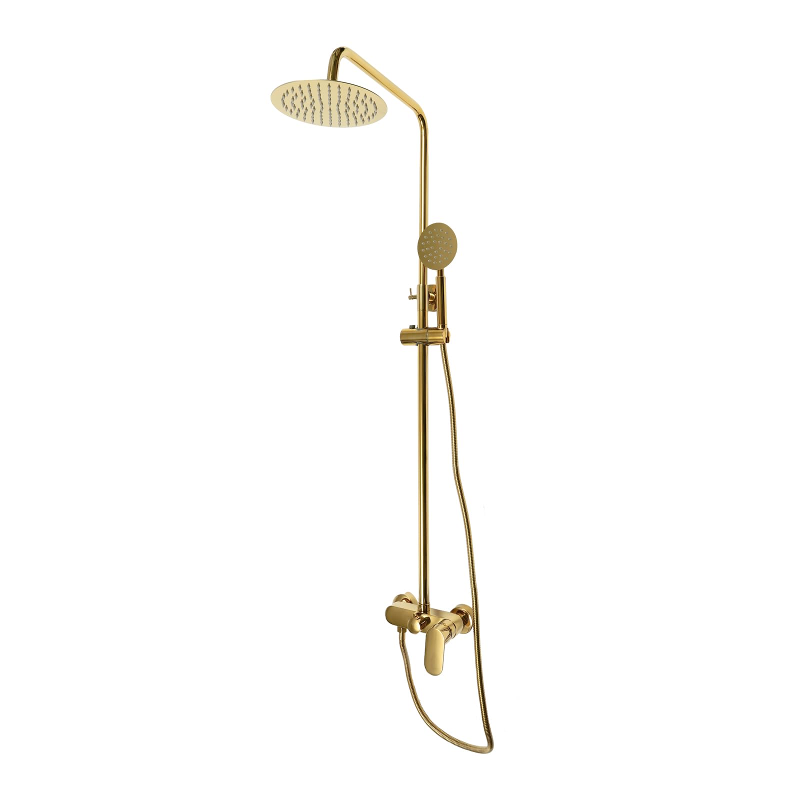 Set doccia con doccia a pioggia, set completo, 81-113,5 cm, altezza regolabile, fissaggio a parete, per hotel, stabilimenti balneari, piscine, ecc, oro