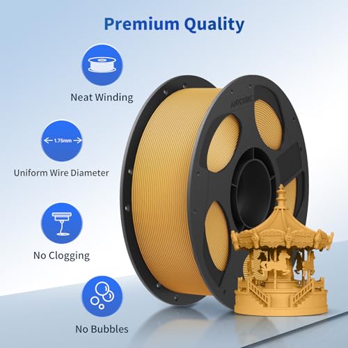 Image of ANYCUBIC PLA 3D Printer Filament, 3D Printing PLA Filament 1.75mm Dimensional Accuracy + /- 0.02mm, 1KG Reusable Spool (2.2 lbs), Gold