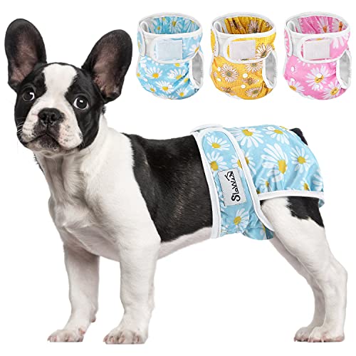 SlowTon Lava pañales para Perros, 3r Pack Pantalones para Perros fáciles de Quitar con Botones Ajustables, pañales para Perras Reutilizables Durante El Calor, inmersión emocionante