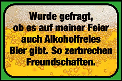 Cartel de chapa metálica con texto en alemán Wurde gefragt ob es auf meiner Feier..., 20 x 30 cm