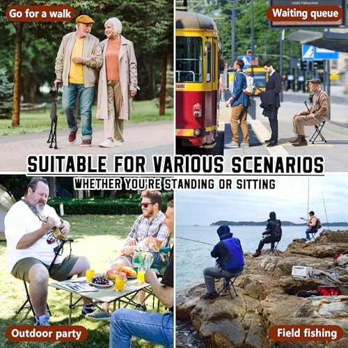 Image of Four-Legged Cane with Seat, Unisex Cane with Seat Folding Lightweight, Adjustable Anti-Slip Cane Chair, Walking Cane with Seat Suitable for Men, Women, Adults and Seniors