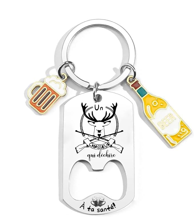 QTZXZX Porte-Clés Décapsuleur Chasse Inox, Ouvre-Bouteille Personnalisé, Cadeau Original et...