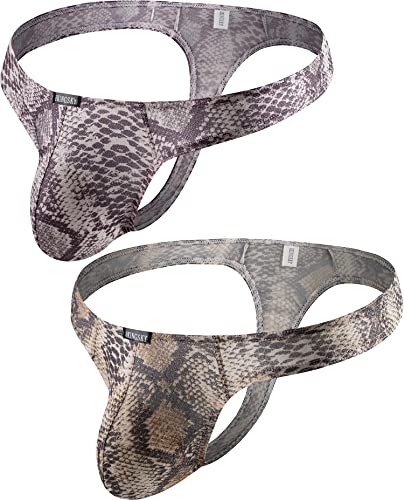 iKingsky Men's Snake Skin Pattern Thong Breathable T-back Underwear Low Rise Bulge Under Panties for Men