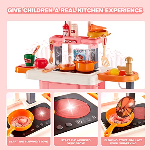 Kitchen Playset, 3 In 1 Kitchen Pretend Play Toys Travel Suitcase, 49 Pcs Realistic Cooking Accessories, Sounds, Lightnd, Running Water, Great Kitchen Toys For Toddlers Kids #TOP4
