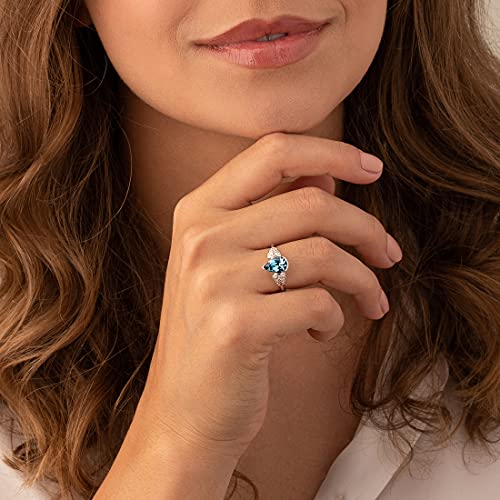 PEORA London Blue Topaz Teardrop Ring for Women 925 Sterling Silver, Natural Gemstone Birthstone, 2 Carats Pear Shape 10x7mm, Sizes 5 to 92