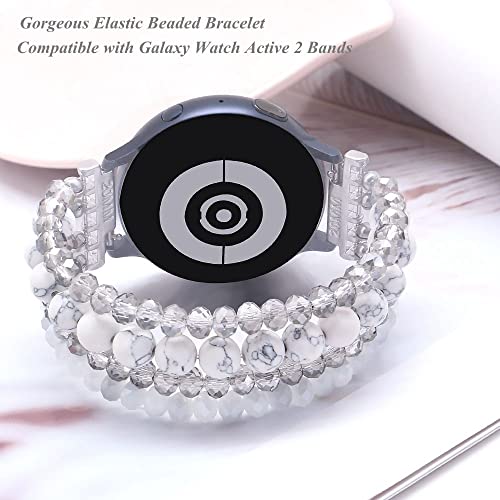 KAI Top Beaded Bracelet Compatible with Samsung Galaxy Watch 7 6 5 4 Band 40mm 44mm/Watch 6 Classic 43mm 47mm/Watch 5 Pro 45mm/Watch 4 Classic/Active 2 Band, 20mm Elastic Stretchy Wristband for Women