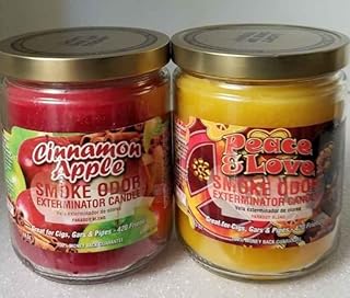 Smoke Odor Exterminator 13 oz Jar Candles Assortment Two Fragrances Bundle Cinnamon Apple / Peace & Love.