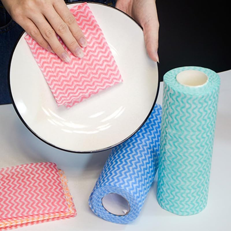 Image of Non-Woven Kitchen Towel Roll | Blue | 160 Pulls | 80 Pulls x 2 Rolls | Washable, Eco-Friendly, Disposable Cleaning Towels for Home, Office, and Kitchen Use | Soft & Highly Absorbent