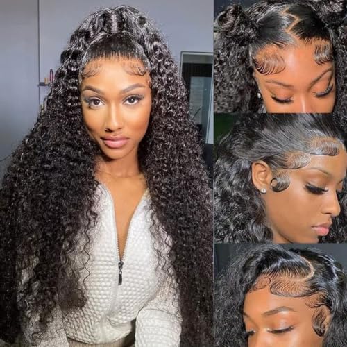 Image of Deep Wave Lace Front Wigs Human Hair Wigs for Women 200 Density 13x4 HD Deep Curly Lace Front Wig Human Hair Glueless Lace Front Wig Human Hair Pre Plucked 24 Inch