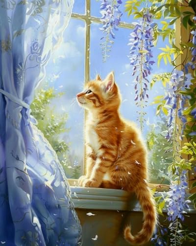 COKYIS 彫刻クロスステッチキット動物の猫人気 図案印刷 クロスステッチ キット、初心者 11CT DIY 上級者 手作 刺しゅうキット-ホームの装飾 - 40x50cmのサムネイル