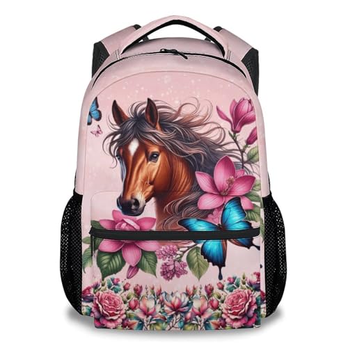 Mercuryelf Kids Backpack - Horse School Bag for Girls 17 Inch Middle Primary Student Bookbag for Elementary School