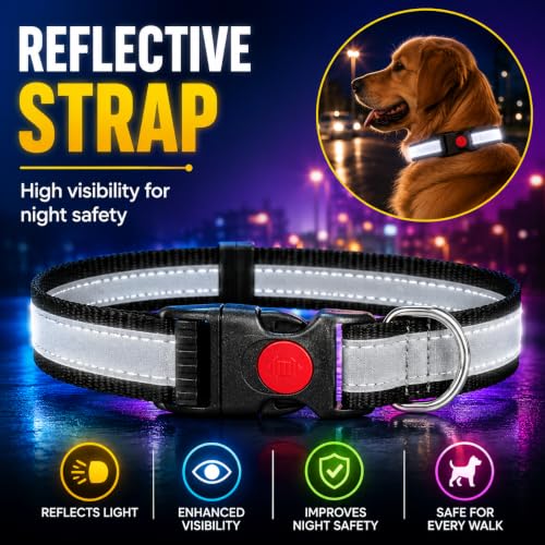Image of Reflective Dog Collar & Leash, Quick Release Buckle, Adjustable Size | for 24-35 Kilograms Dogs (L, Black)