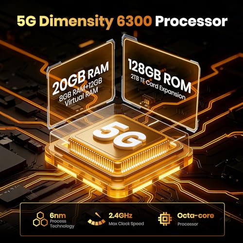 Image of FOSSIBOT F110Pro 5G -10000mAh Rugged Phone Android 15, MTK Dimensity 6300+ Smartphone 128dB Louder Speaker, 20GB+128GB -2TB Cell Phone, 6.745 inch FHD Display, 50MP Ai Camera, 5G Dual SIM