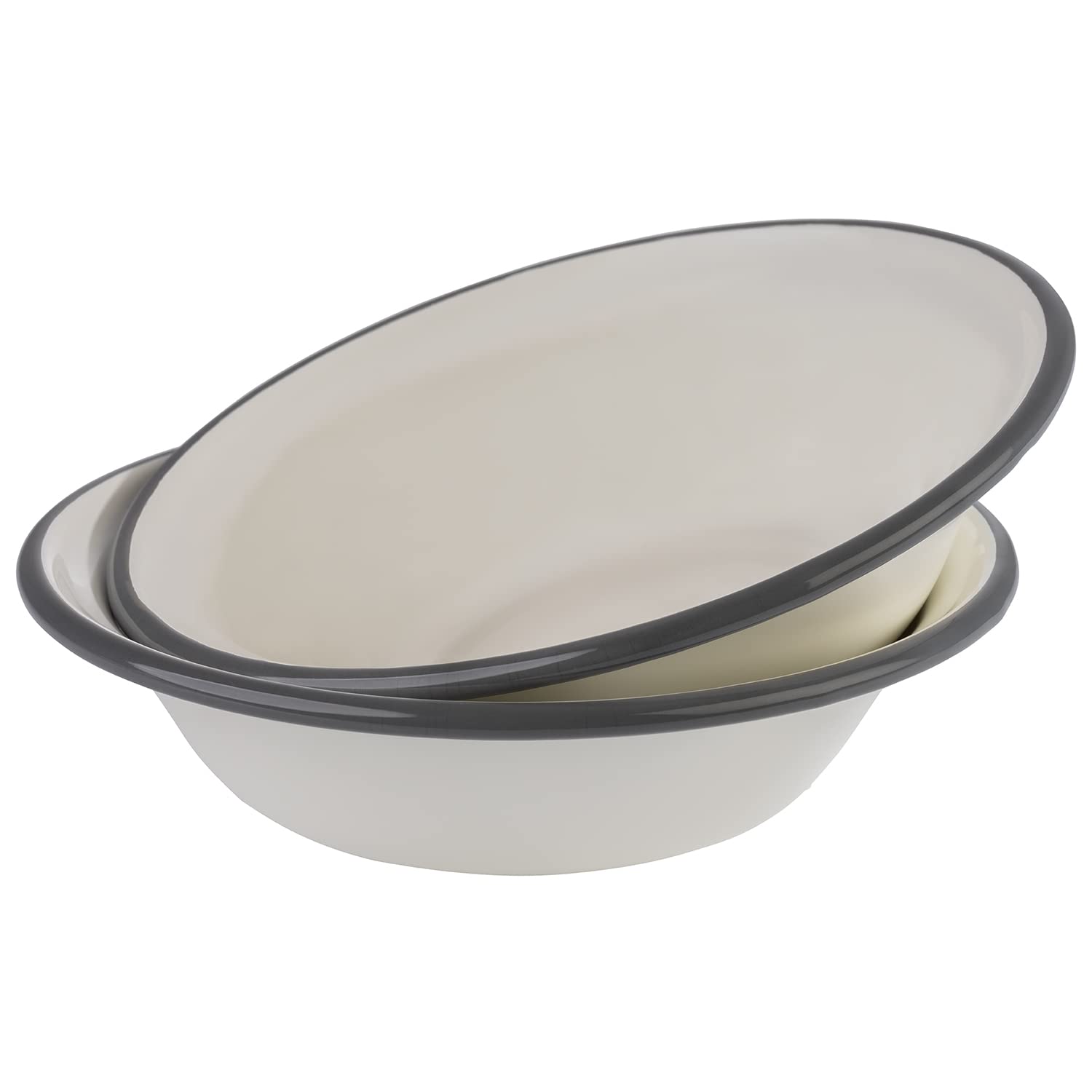 APS Juego de 2 cuencos de 16,5 cm de diámetro, chapa de acero esmaltada, color: blanco crema con borde gris