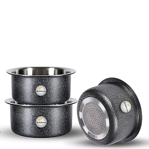 Image of Lunar Black Utensils Induction Base 3Pcs Cookware Sets Induction Bottom Tope /Handi Aluminium Thick Flat Bottom Patila /Bhagona /Tapila /Tapeli Cookware Sets for Kitchen (2L+3L+4L Combo Pack)