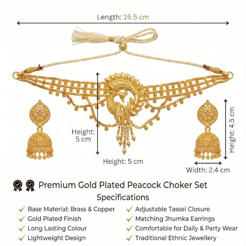 Image of Gold Plated Bridal Choker Necklace Set with Jumka Earring for Women with Earrings