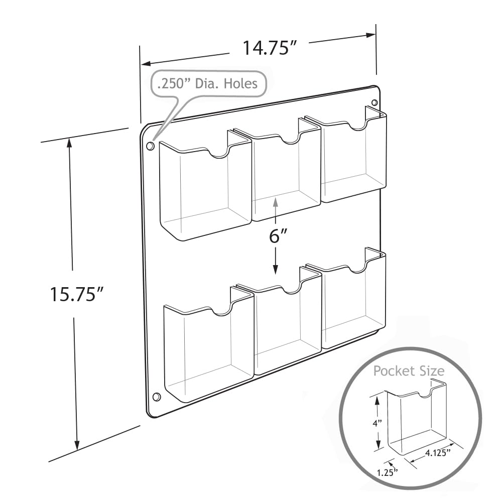 Azar Displays 252066 6-Pocket Wandhalterung Prospekthalter 2-teilig