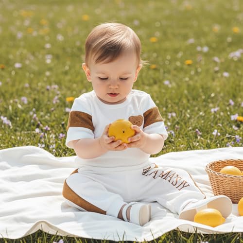 Image of Babieshouse Newborn Baby Boy Clothes Mamas Boy Bear Embroidery Long Sleeve Romper Pants Set Fall Winter Outfits 3-18 Months