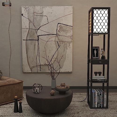 Lámpara de pie de madera con estantes para iluminar y organizar tu sala de estar 4